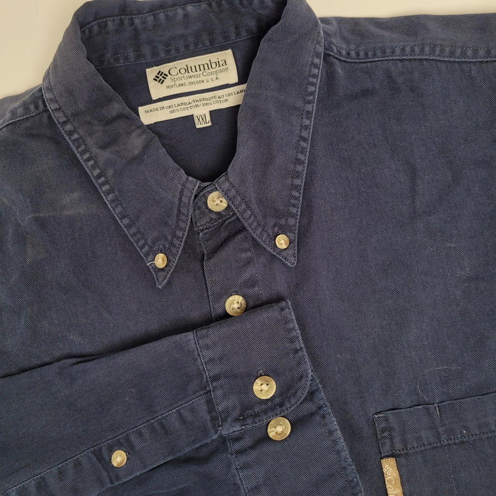 Columbia Button Down Shirt Mens XXL Navy Blue Excellent Cotton Twill AM7258